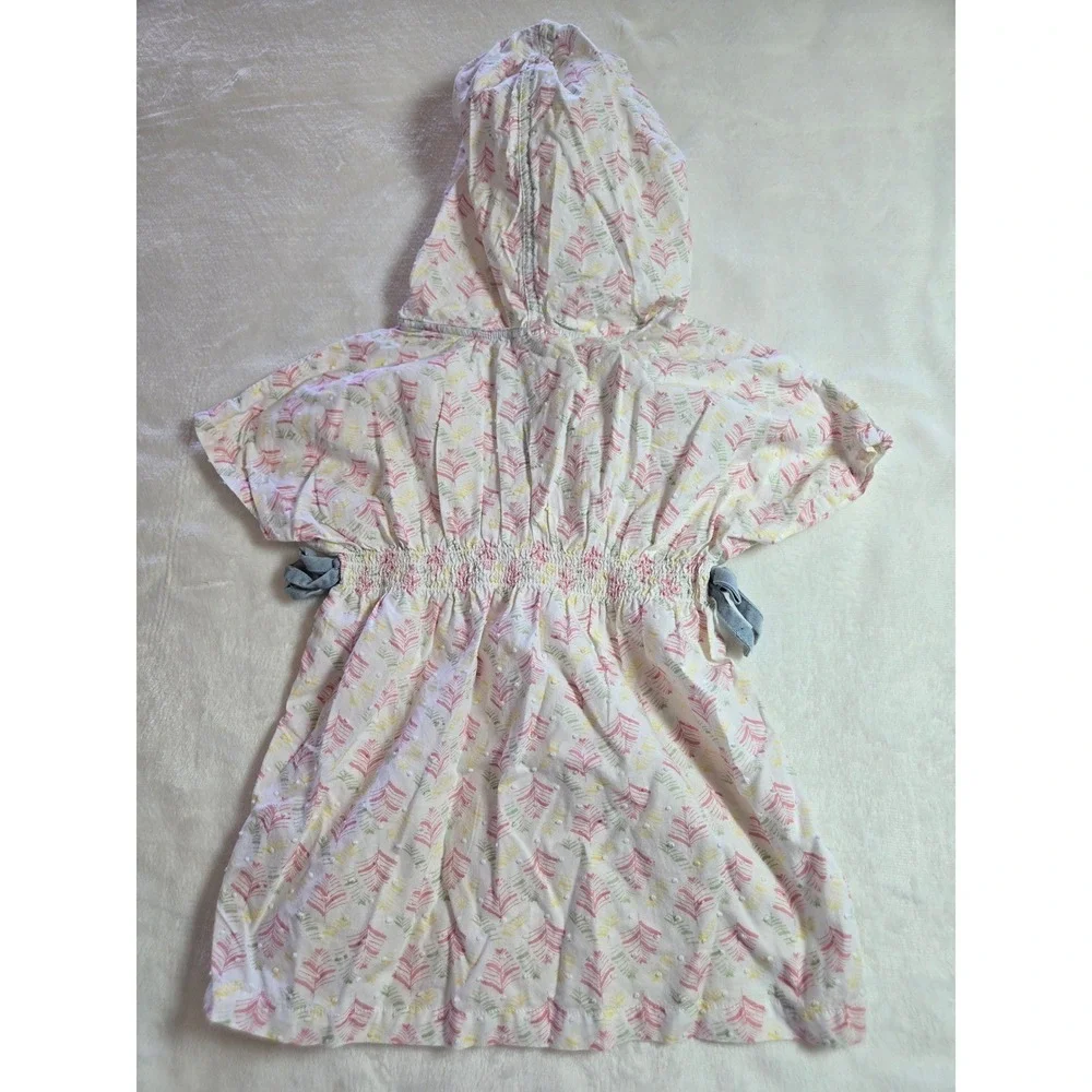 Hanna Andersson Girls Hooded Cotton Swiss Dot Palm Leaf Cover Up Dress Sz 100 3t